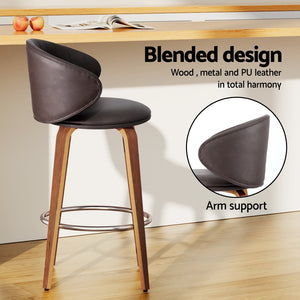 4x Artiss Bar Stools | Dining Chairs | Contoured Leather | Wood Stool | Adjustable Height