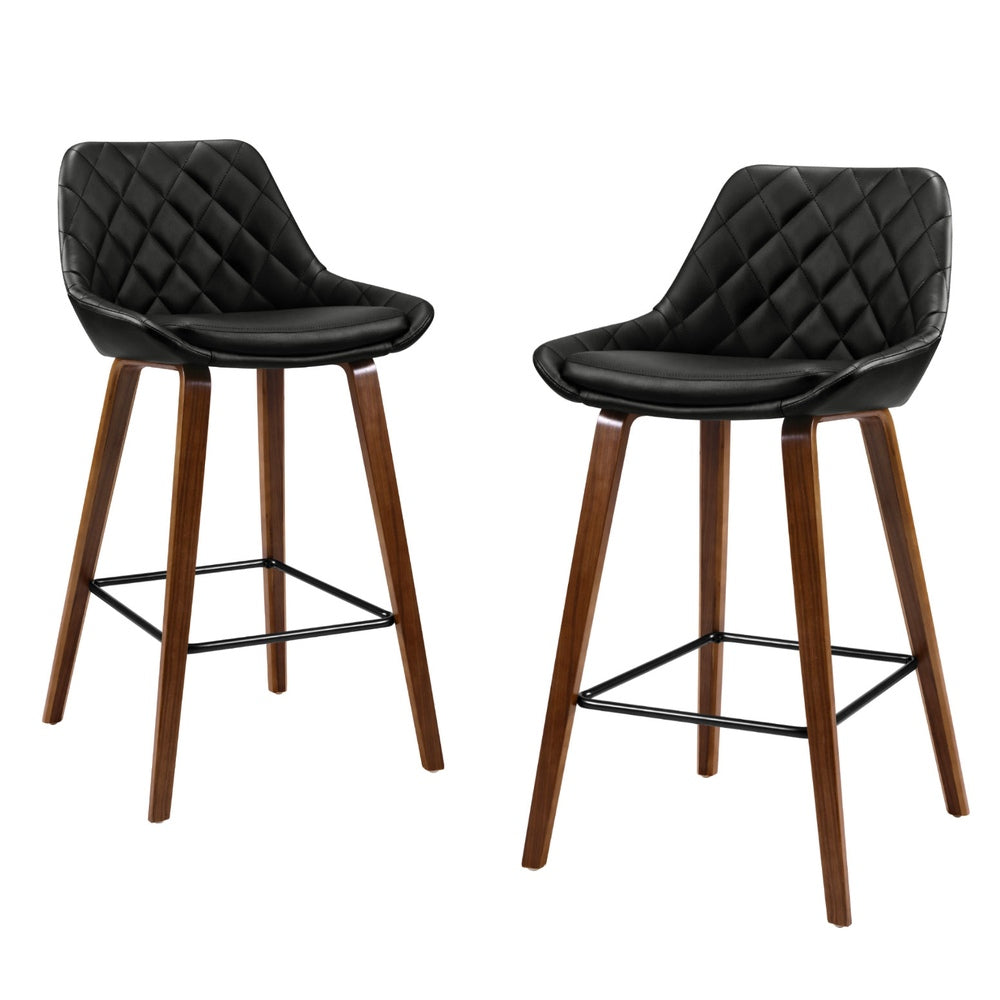4x Bar Stools | PU Seat | Wooden Frame