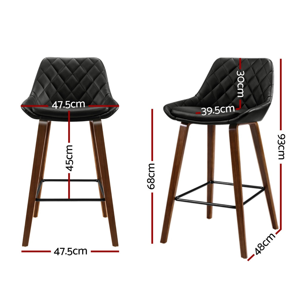 4x Bar Stools | PU Seat | Wooden Frame