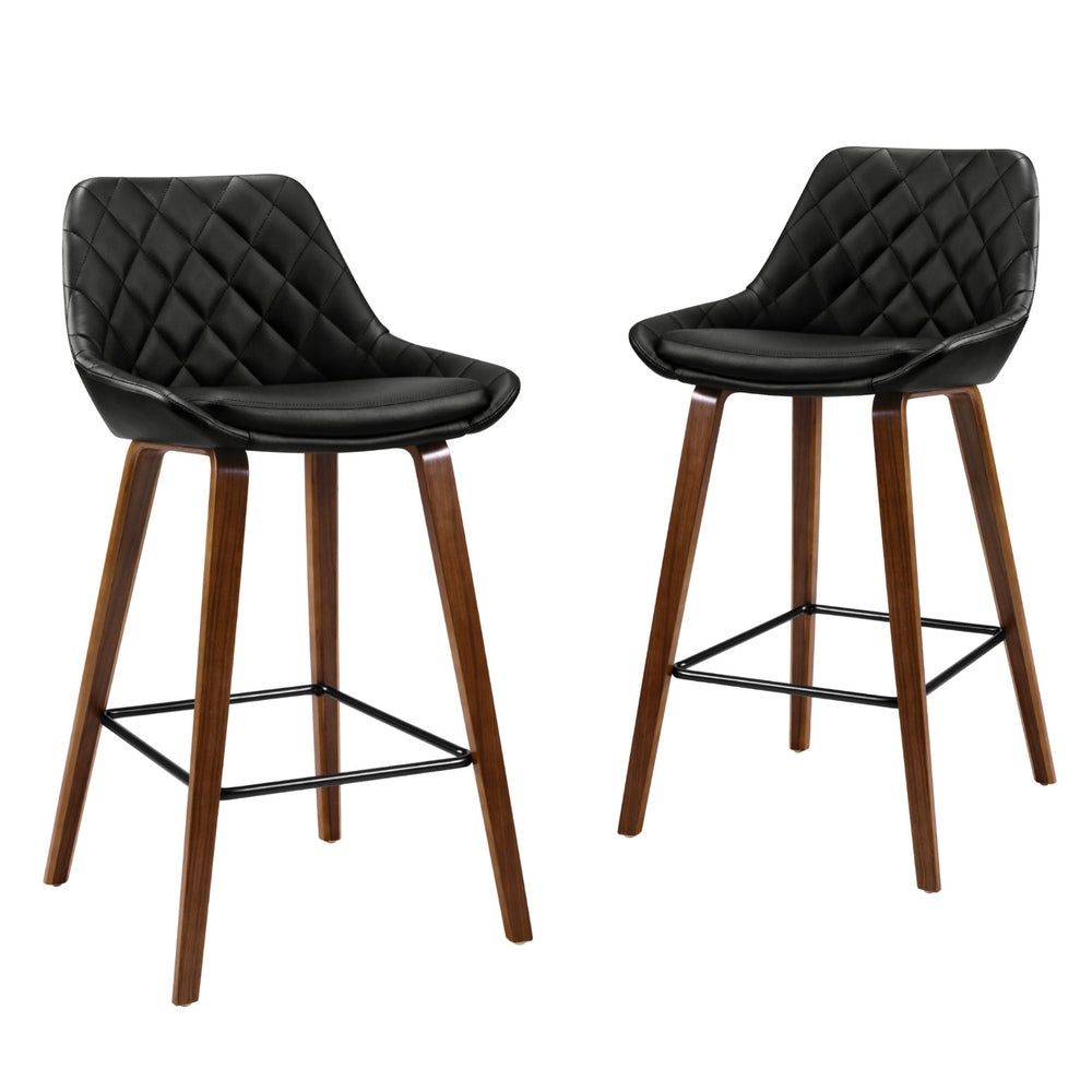 4x Bar Stools | PU Seat | Wooden Frame