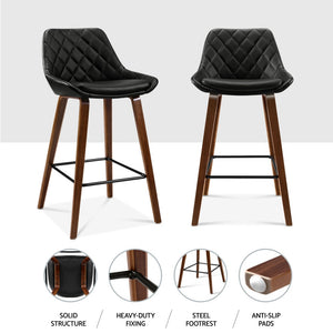4x Bar Stools | PU Seat | Wooden Frame