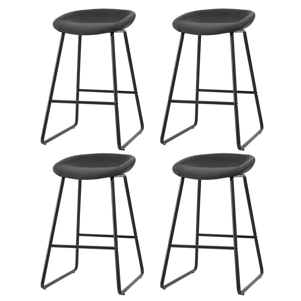 4x Bar Stools | Kitchen Dining Chairs | Counter Stool | PU Leather | Metal Finish
