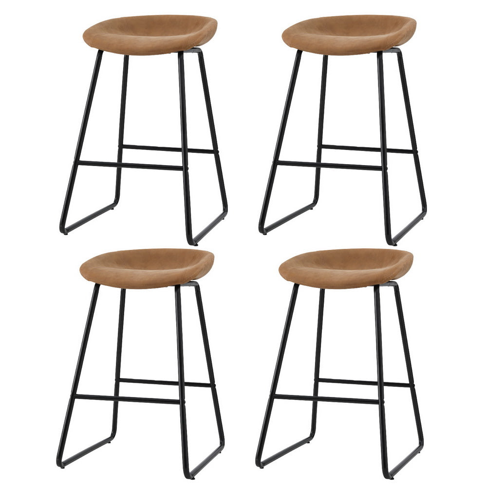 4x Bar Stools | Kitchen Dining Chairs | Counter Stool | PU Leather | Metal | Brown