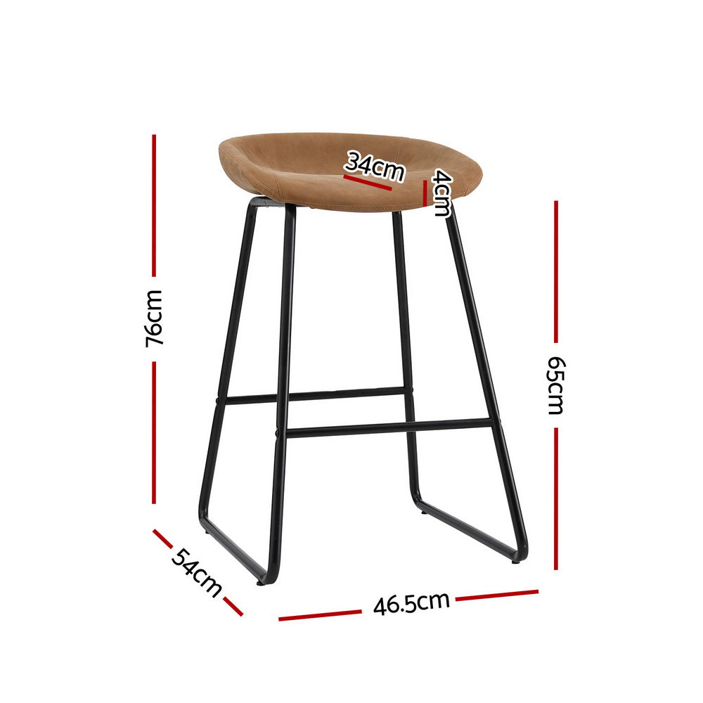 4x Bar Stools | Kitchen Dining Chairs | Counter Stool | PU Leather | Metal | Brown