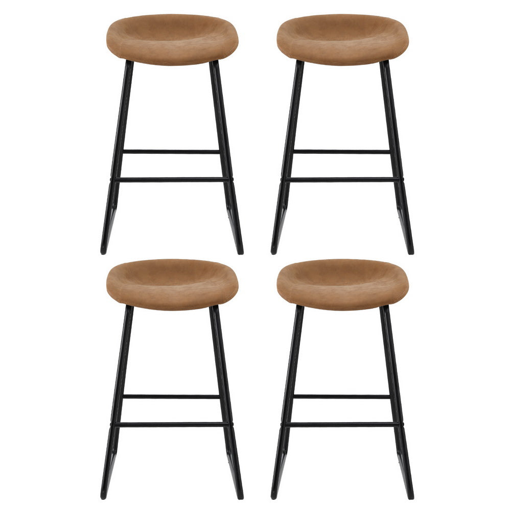 4x Bar Stools | Kitchen Dining Chairs | Counter Stool | PU Leather | Metal | Brown