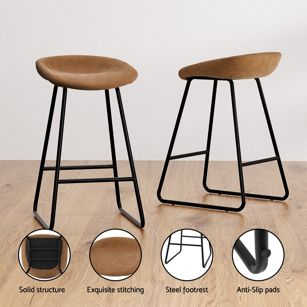 4x Bar Stools | Kitchen Dining Chairs | Counter Stool | PU Leather | Metal | Brown