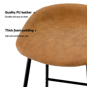 4x Bar Stools | Kitchen Dining Chairs | Counter Stool | PU Leather | Metal | Brown