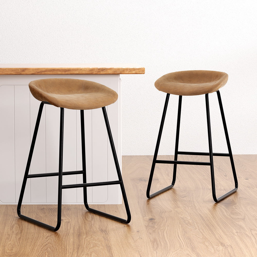 4x Bar Stools | Kitchen Dining Chairs | Counter Stool | PU Leather | Metal | Brown