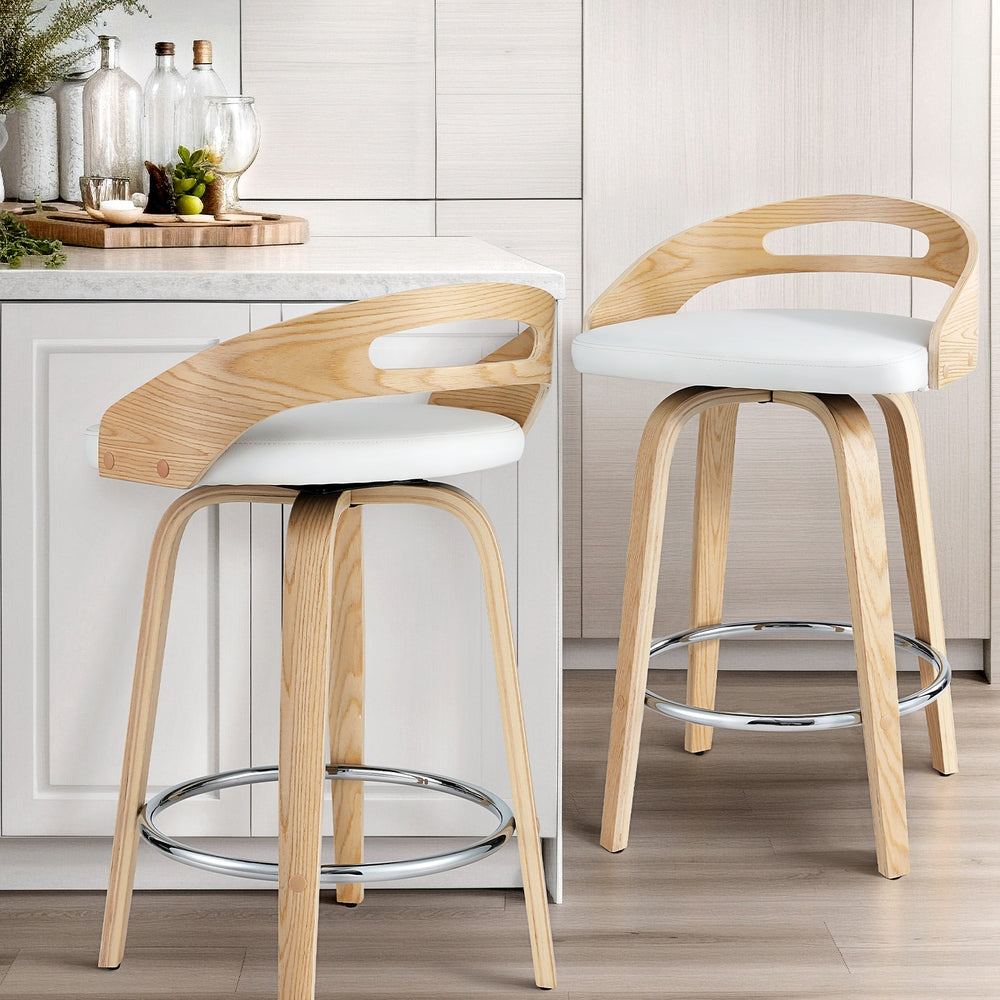 Artiss Bar Stools | 2 Pack | Swivel Dining Chairs | Low Back | Counter Seat | PU Cushion