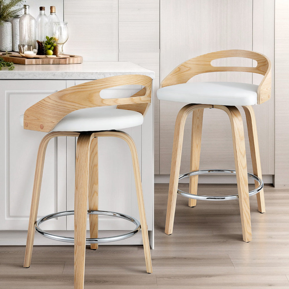 4x Bar Stools | Swivel Dining Chairs | Low Back | PU Cushion | Counter Seat