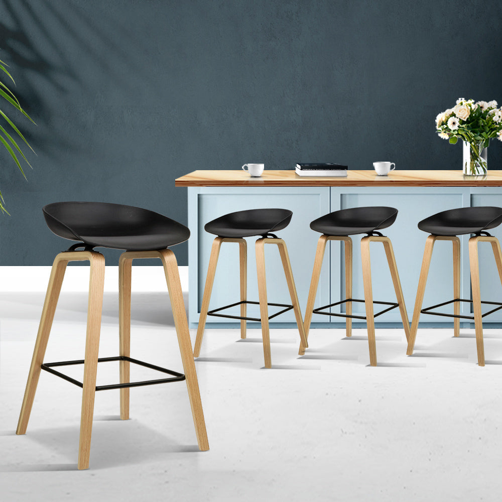 Bar Stools | 4PCS | Kitchen Counter Stool | Dining Chairs | Wooden Black