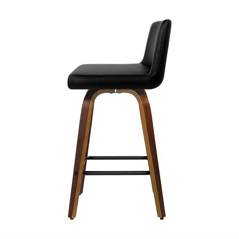 4x Bar Stools | Swivel Leather | Padded | Wooden Frame