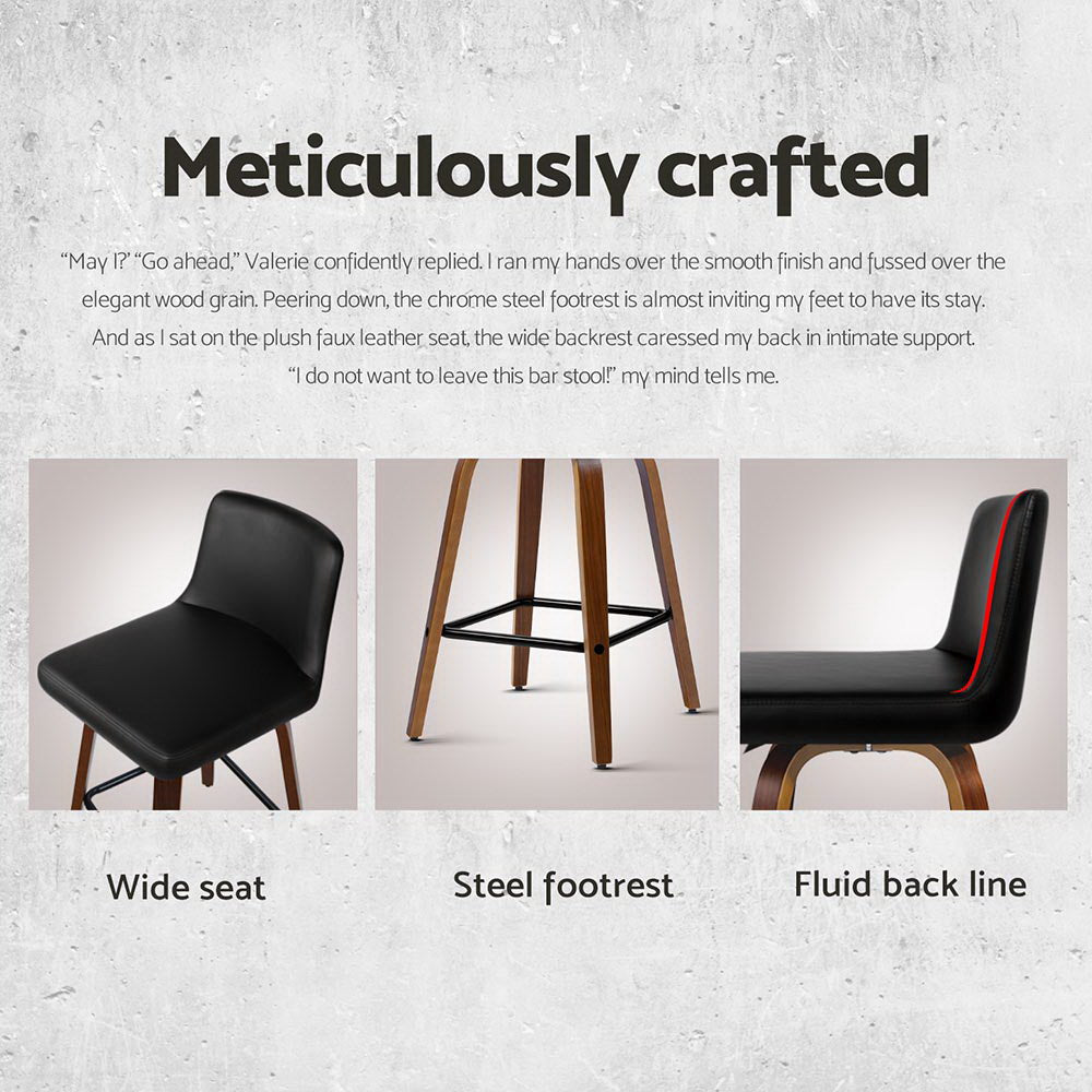 4x Bar Stools | Swivel Leather | Padded | Wooden Frame