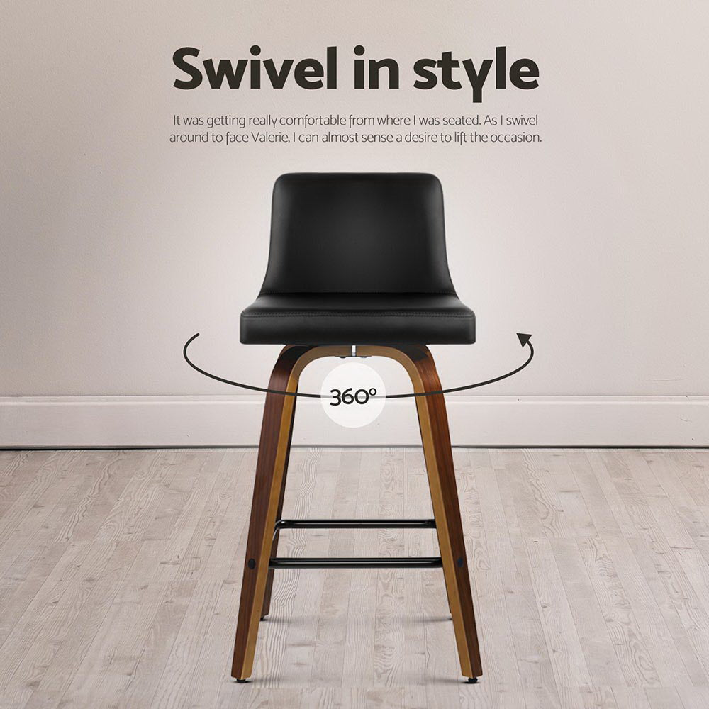 4x Bar Stools | Swivel Leather | Padded | Wooden Frame