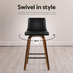 4x Bar Stools | Swivel Leather | Padded | Wooden Frame