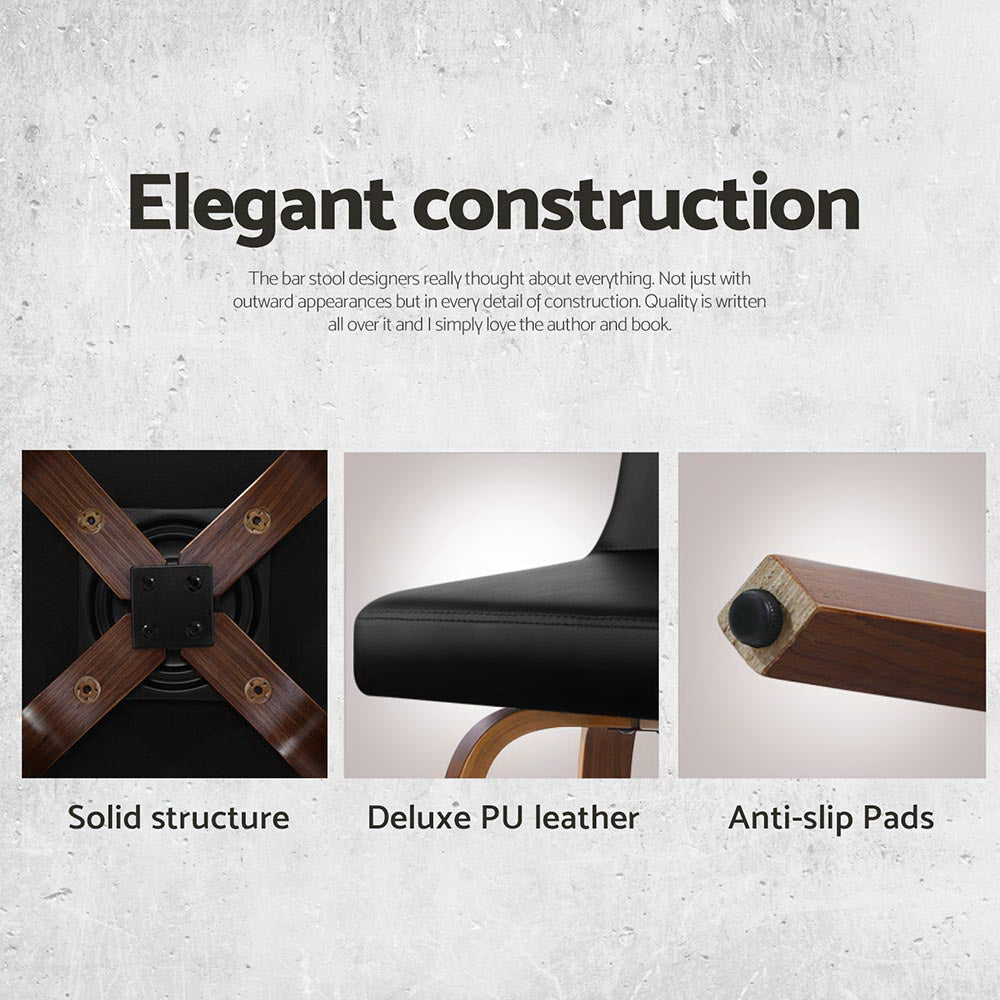 4x Bar Stools | Swivel Leather | Padded | Wooden Frame