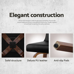 4x Bar Stools | Swivel Leather | Padded | Wooden Frame