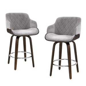 4x Bar Stools | Swivel | Velvet Padded | Wooden