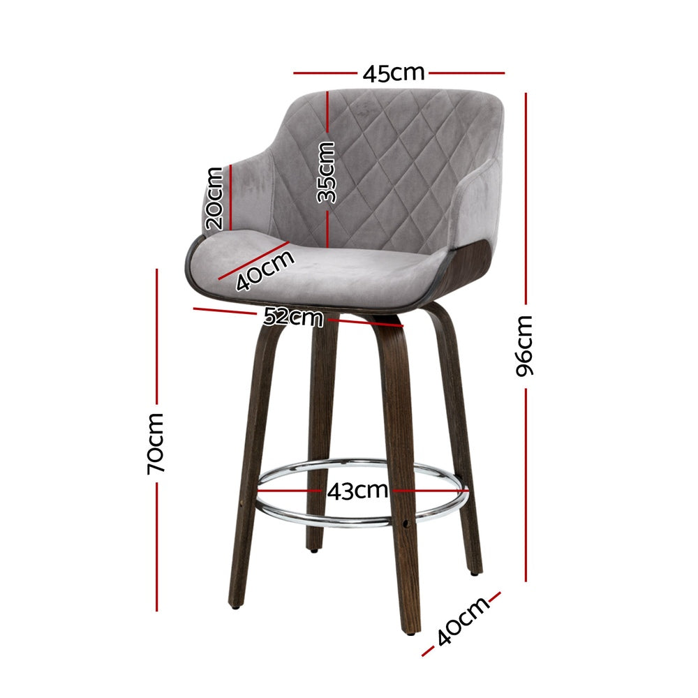 4x Bar Stools | Swivel | Velvet Padded | Wooden