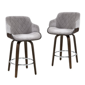 4x Bar Stools | Swivel | Velvet Padded | Wooden