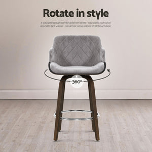 4x Bar Stools | Swivel | Velvet Padded | Wooden