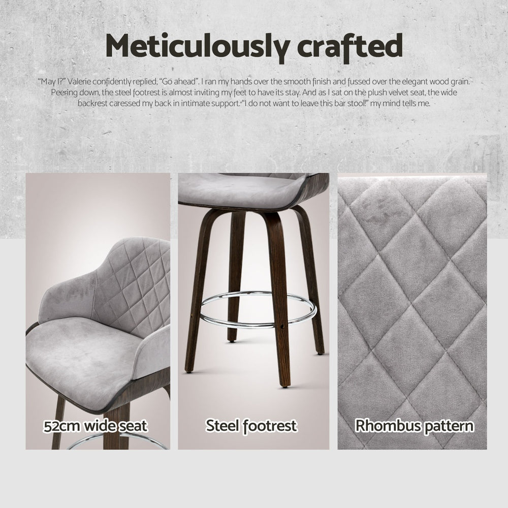 4x Bar Stools | Swivel | Velvet Padded | Wooden