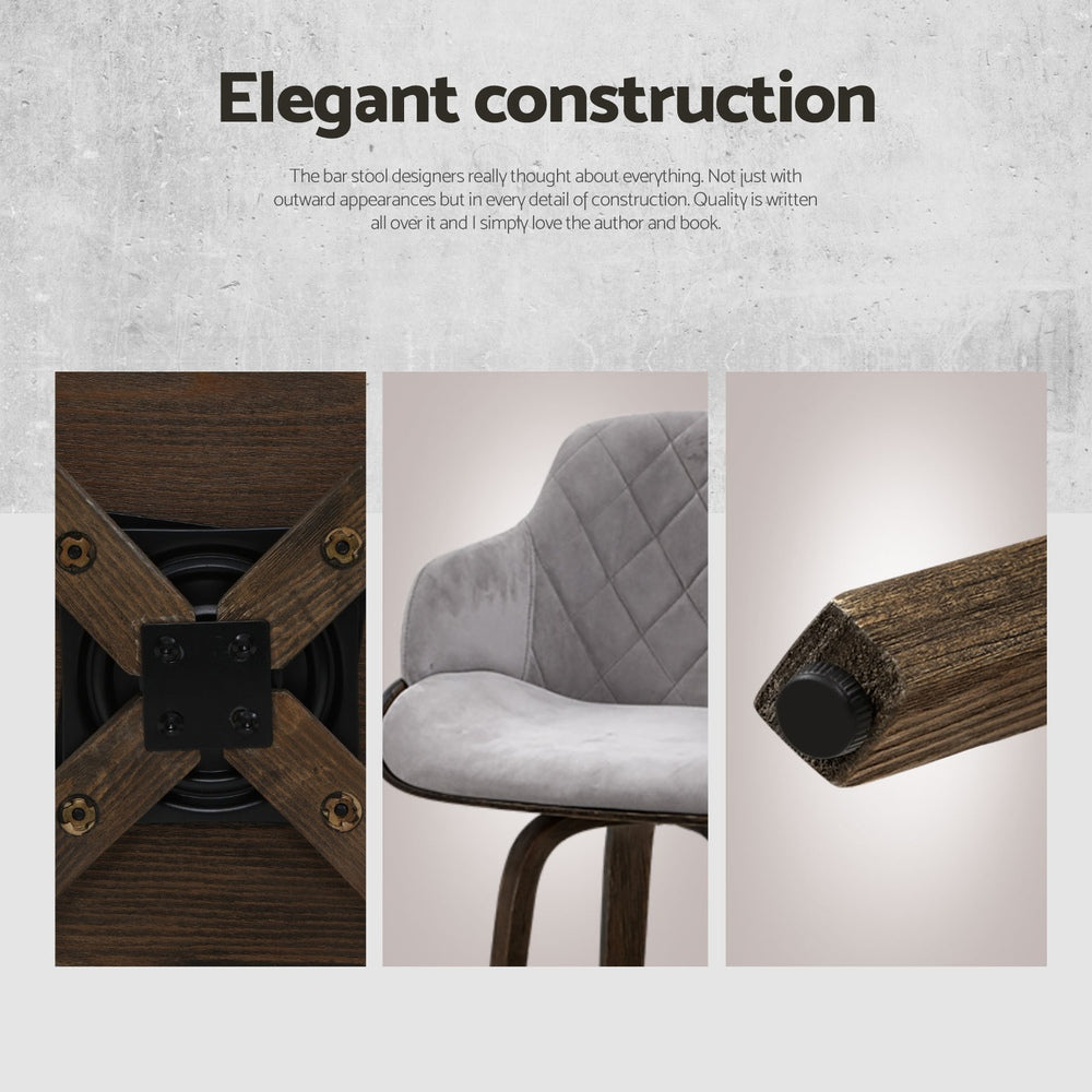 4x Bar Stools | Swivel | Velvet Padded | Wooden