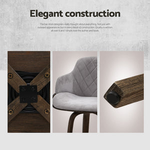 4x Bar Stools | Swivel | Velvet Padded | Wooden