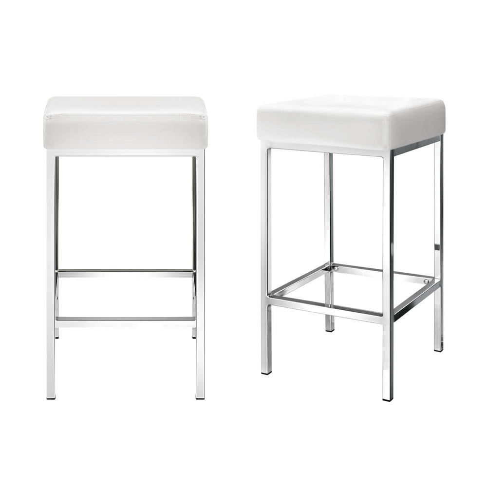 4x Bar Stools | Leather Padded | Metal Frame | White