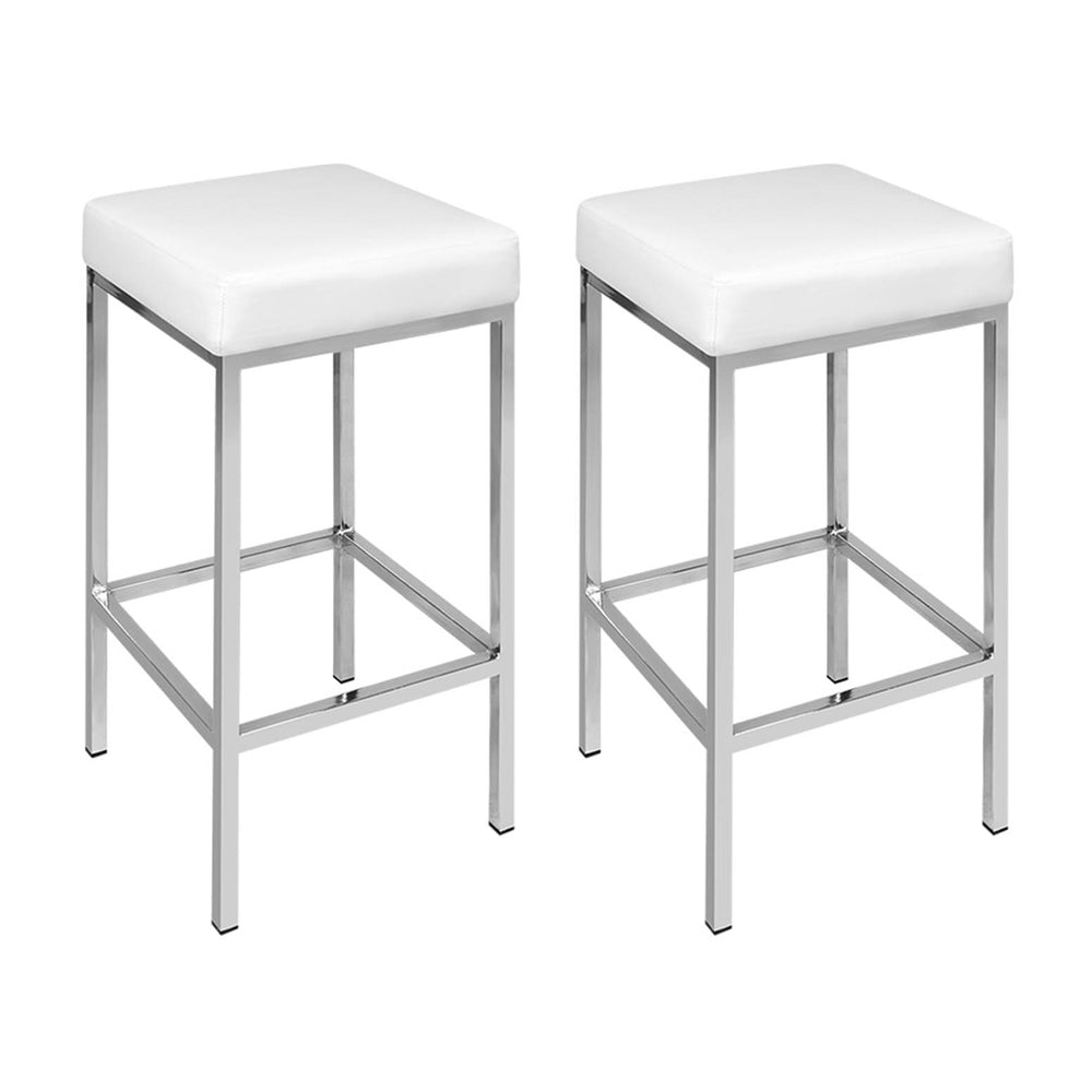4x Bar Stools | Leather Padded | Metal Frame | White