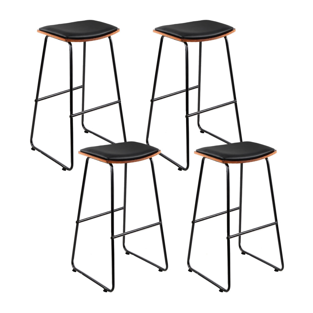 4x Bar Stools | Leather Padded | Metal Frame