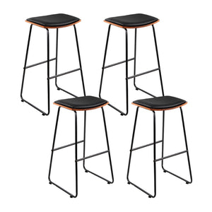 4x Bar Stools | Leather Padded | Metal Frame