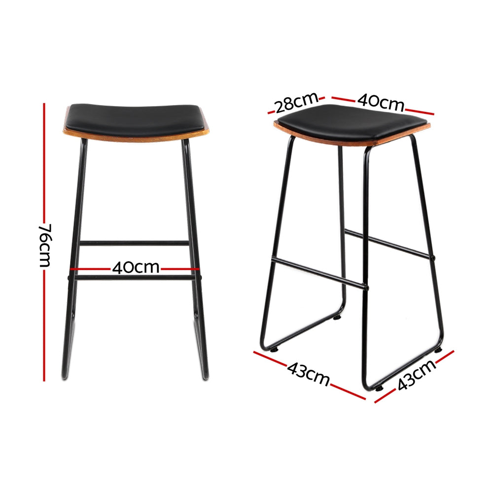 4x Bar Stools | Leather Padded | Metal Frame