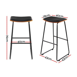4x Bar Stools | Leather Padded | Metal Frame