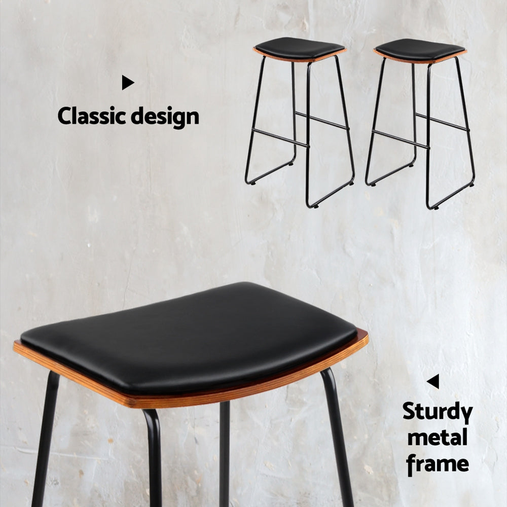 4x Bar Stools | Leather Padded | Metal Frame