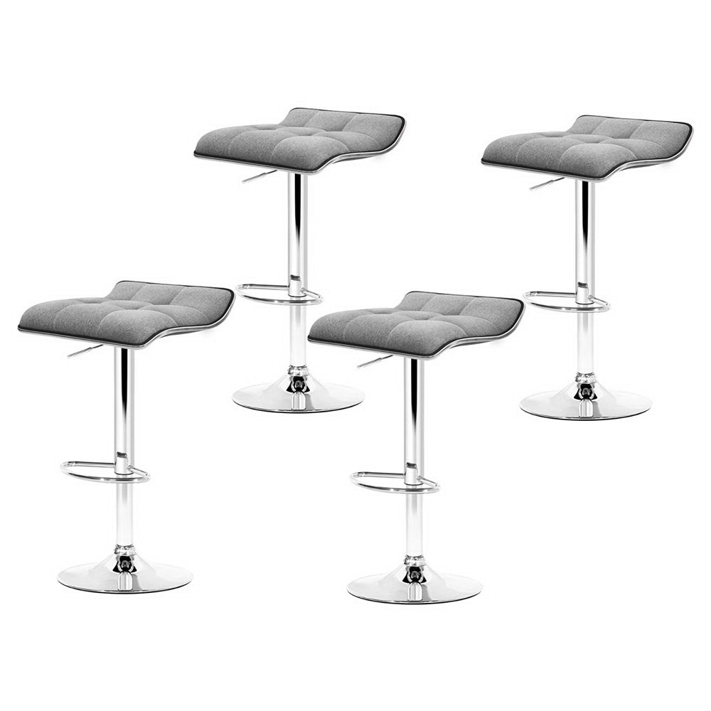 4x Bar Stools | Linen Padded | Gas Lift Adjustable | Modern Design