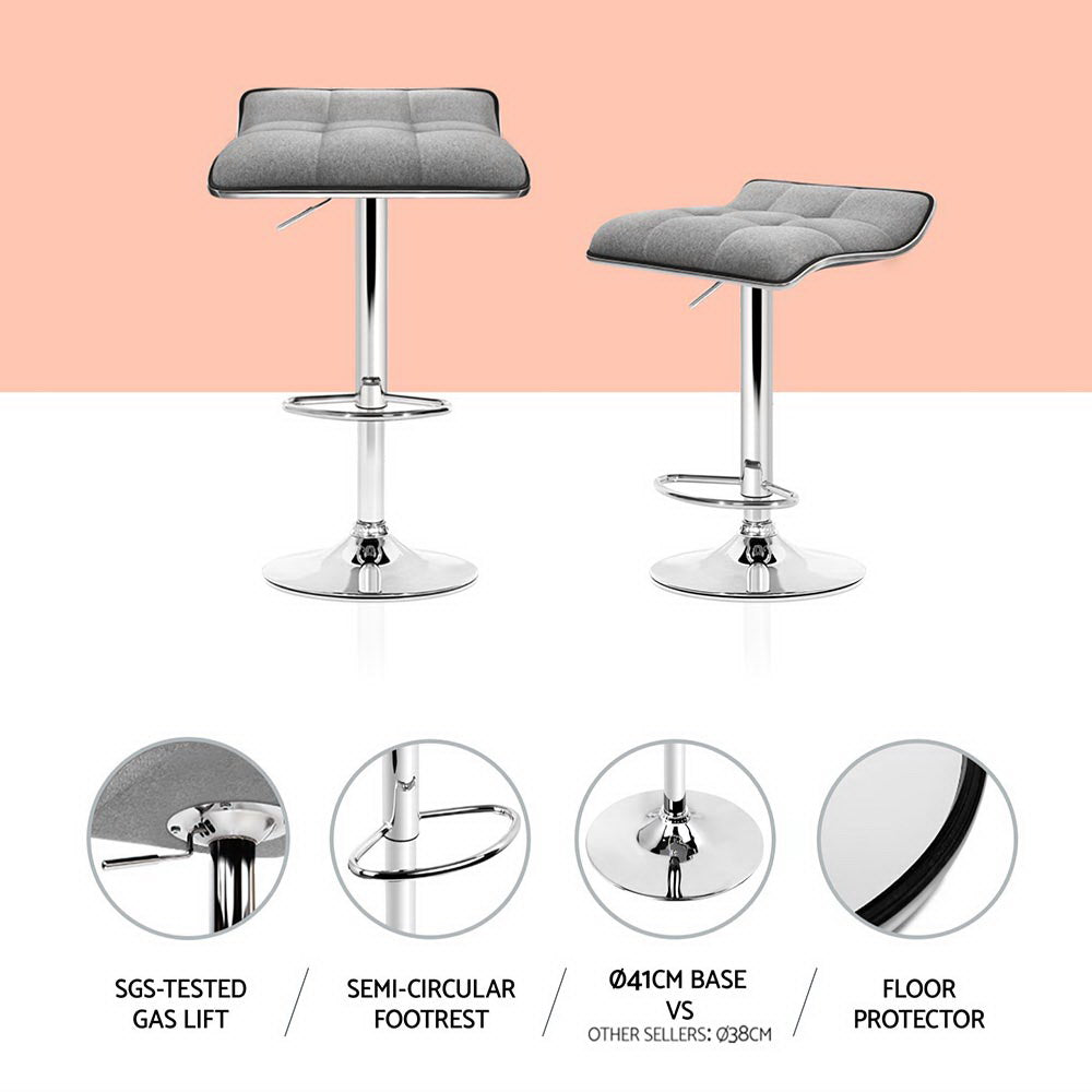 4x Bar Stools | Linen Padded | Gas Lift Adjustable | Modern Design