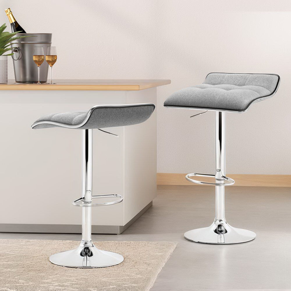 4x Bar Stools | Linen Padded | Gas Lift Adjustable | Modern Design