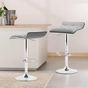4x Bar Stools | Linen Padded | Gas Lift Adjustable | Modern Design