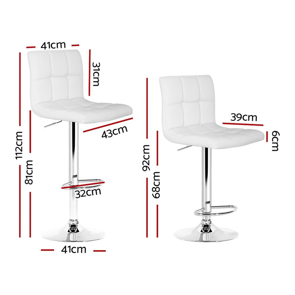 Bar Stools | 4PCS | Leather Gas Lift | White