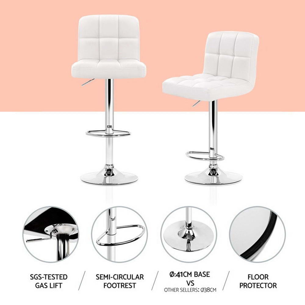 Bar Stools | 4PCS | Leather Gas Lift | White