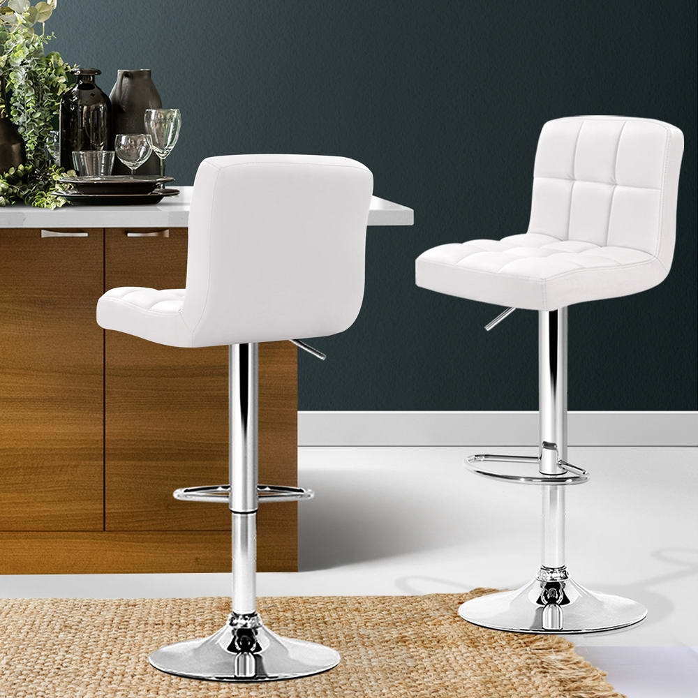 Bar Stools | 4PCS | Leather Gas Lift | White