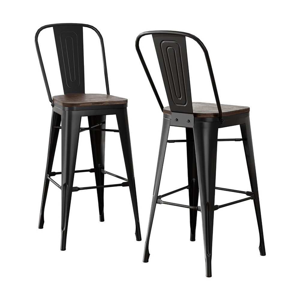 Artiss | Bar Stools | Set of 2 | Metal Frame | Wooden Seat | Retro Counter Stools
