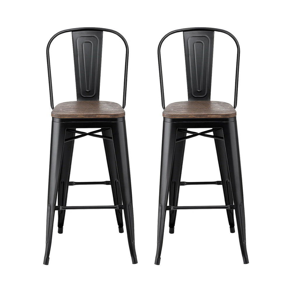 Artiss | Bar Stools | Set of 2 | Metal Frame | Wooden Seat | Retro Counter Stools