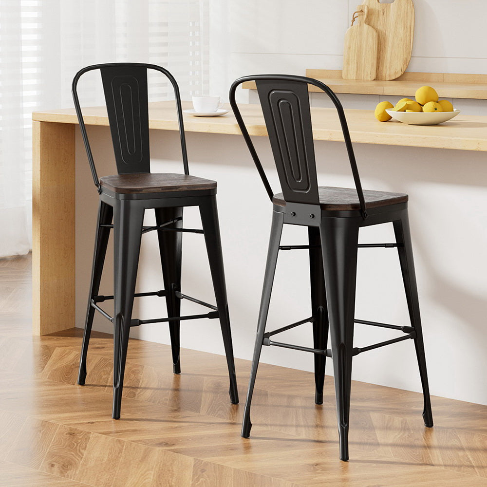 Artiss | Bar Stools | Set of 2 | Metal Frame | Wooden Seat | Retro Counter Stools