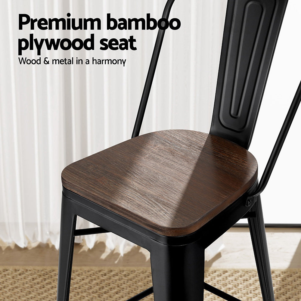 Artiss | Bar Stools | Set of 4 | Metal Frame | Wooden Seat | Retro Counter Stools