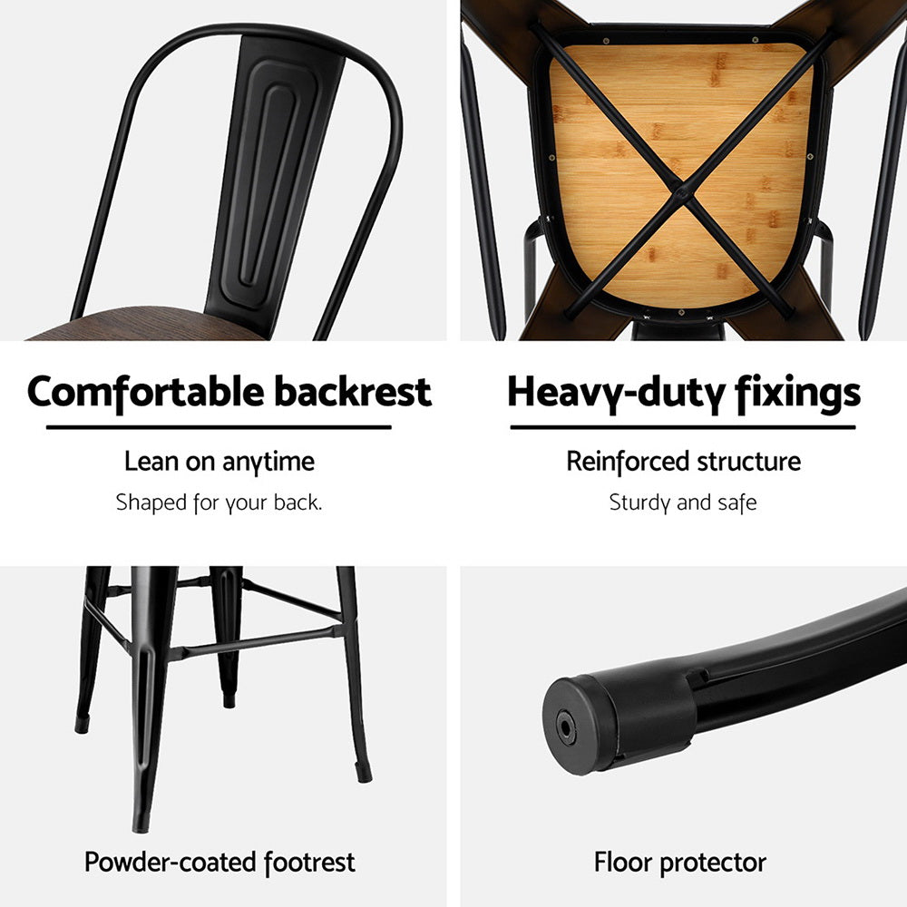 Artiss | Bar Stools | Set of 4 | Metal Frame | Wooden Seat | Retro Counter Stools