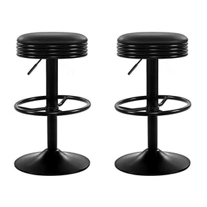 2x Bar Stools | Leather Padded | Gas Lift | Black