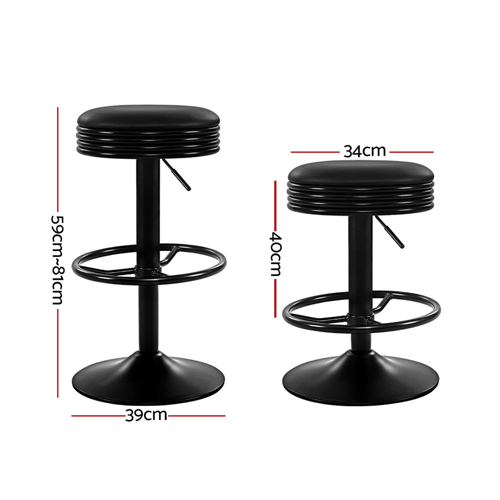 2x Bar Stools | Leather Padded | Gas Lift | Black