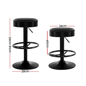 2x Bar Stools | Leather Padded | Gas Lift | Black